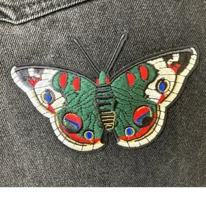 Y2K JNCO Inspired Jeans Mens 32W Black Wide Leg Embroidered Butterfly Button Up